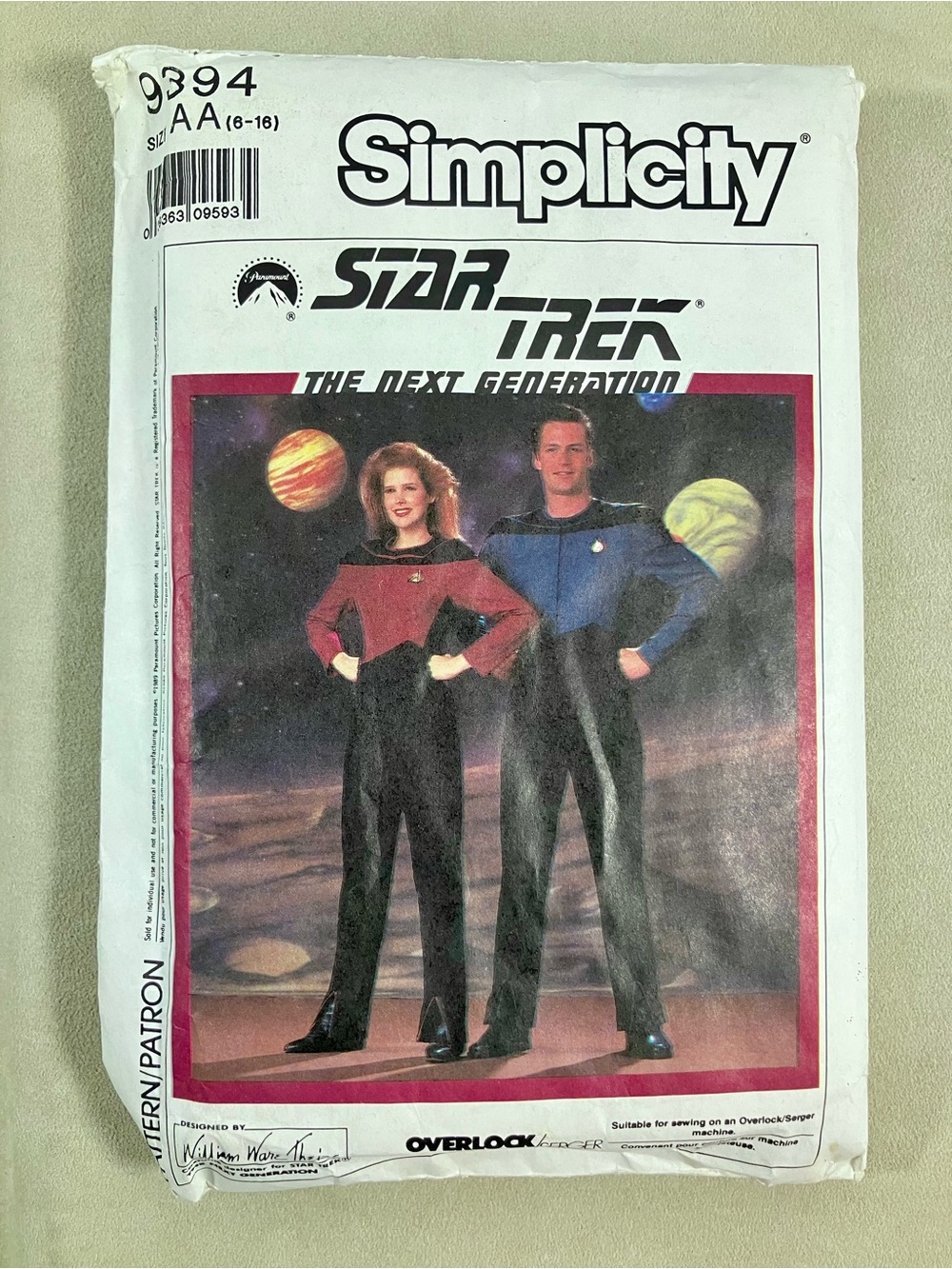 Vintage Star Trek TNG Sewing Pattern Simplicity 9394 Uniform C Size AA 6-16 READ